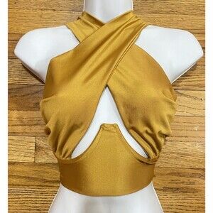 Love J Women’s Medium M Yellow Solid Cross Front Top Sleeveless Shirt